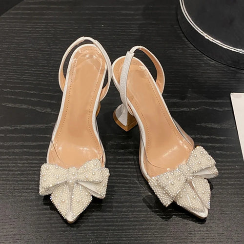 A&A White Pearl Bow Knot Shoes