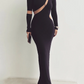 A&A Long Sleeve Mesh Insert Bodycon Maxi Dress