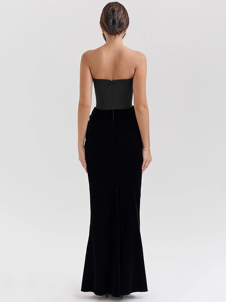 A&A Luxe Strapless Bodice and Velvet Maxi Dress