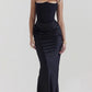 A&A Luxe Elegant Satin Strapless Draped Corset Maxi Dress