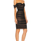 A&A Off The Shoulder Mesh Ruched Midi Bodycon  Dress