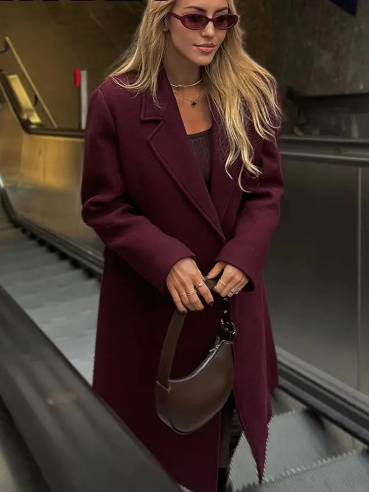 A&A Bordeaux Oversized Double Breasted Wool Blend Coat