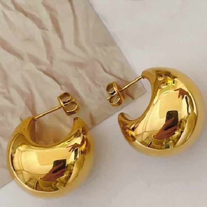 A&A Gold Plated Metal Half Moon Hoop Earrings
