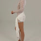 A&A Sheer Lace Long Sleeved Ruched Wrap Mini Dress