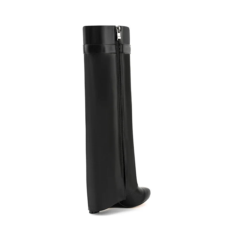 A&A Faux Leather Lock Knee High Boots