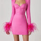 A&A Luxe Long Sleeve Feathers Mini Bodycon Bandage Dress