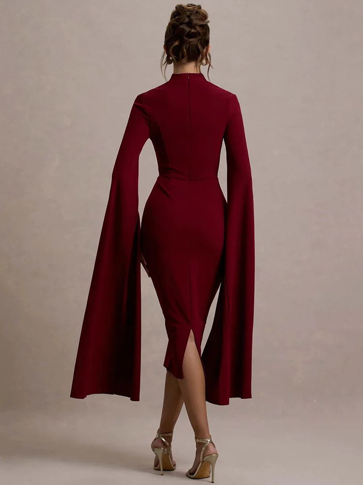 A&A Long Sleeve Cape Midi Dress