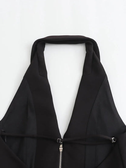 A&A Backless Strapless Halter Zipper Top