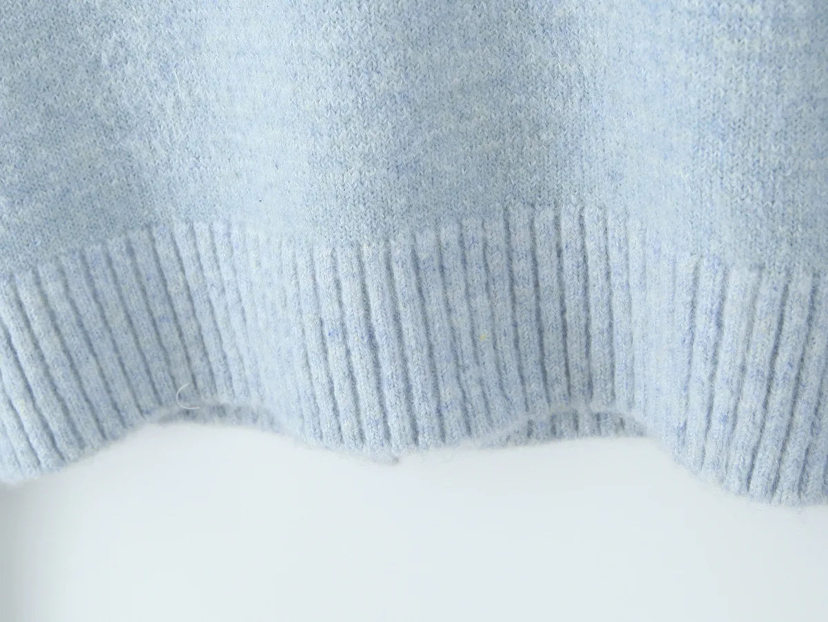 A&A Freesia Blue Embroidery Crewneck Cardigan