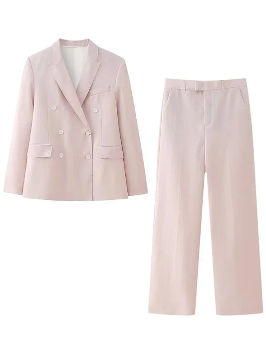 A&A Blush Two Piece Pants Double Breasted Blazer Set