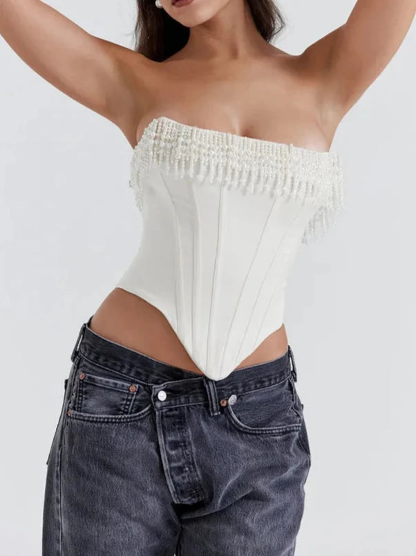 A&A Luxe Pearl Beaded Corset Top