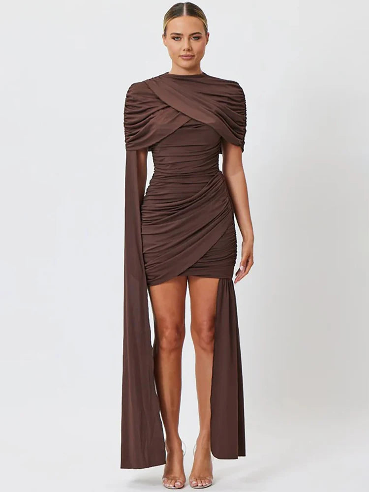 A&A Ruched Elegant Short Sleeve Draped Dress
