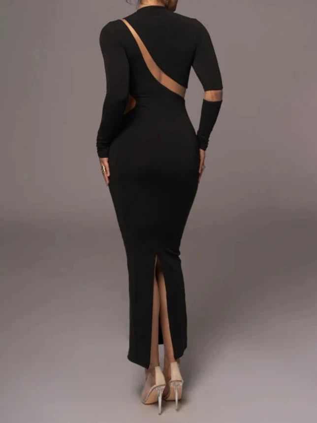 A&A Long Sleeve Mesh Insert Bodycon Maxi Dress