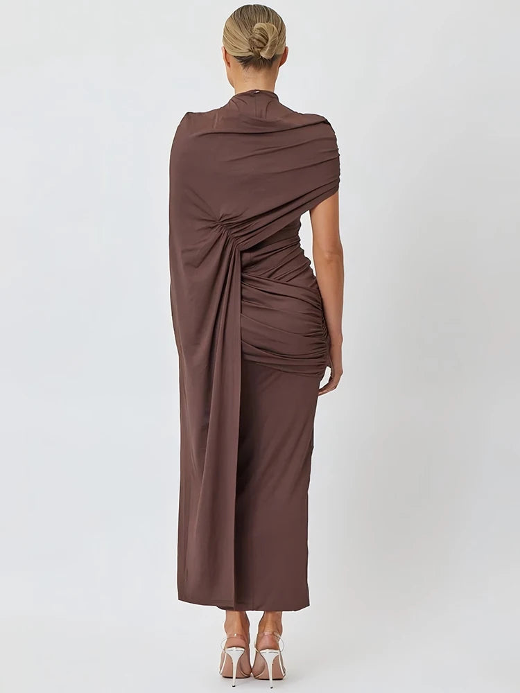 A&A Ruched Elegant Short Sleeve Draped Dress
