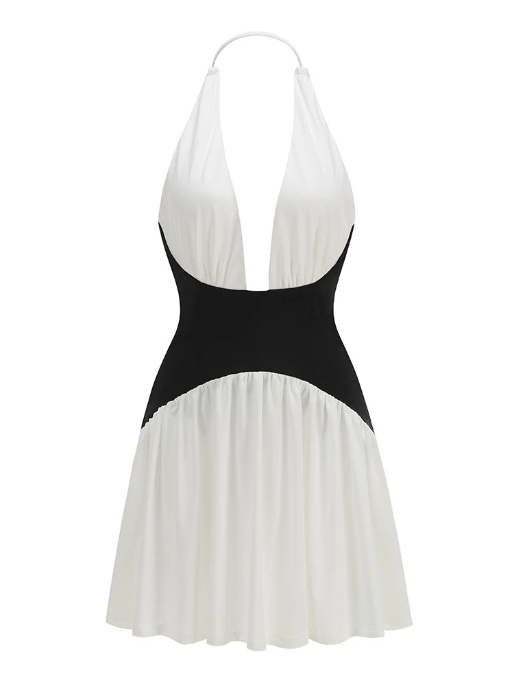 A&A Zariah Plunge Halter Corset Waist Mini Dress