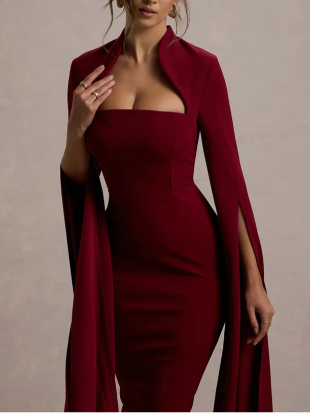 A&A Long Sleeve Cape Midi Dress