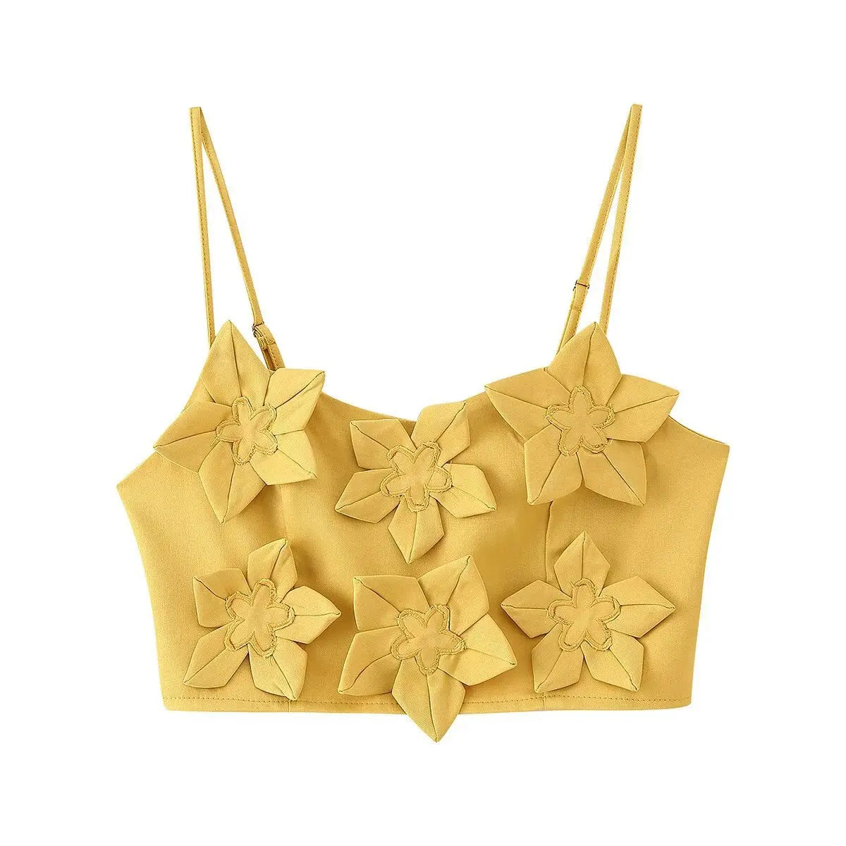 A&A Yellow Flower Appliqué Crop Top & Skirt Set