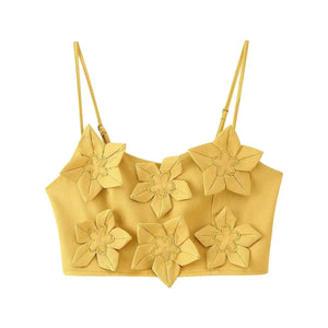 A&A Yellow Flower Appliqué Crop Top & Skirt Set