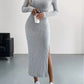 A&A Round Neck Long Sleeve Slit Midaxi Knit set