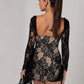 A&A Black Lace Long Sleeved Draped Mini Dress