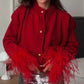 A&A Eline Red Feather Sleeve Knitted Cardigan