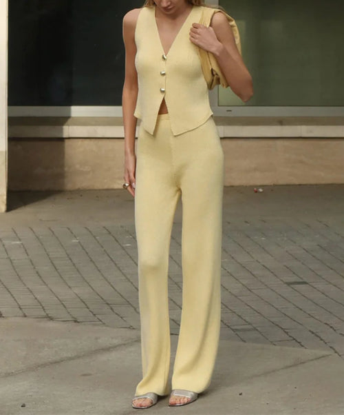 A&A Huda Knitted Trousers & Button Vest Set