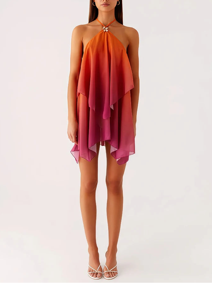 A&A Gradient Halter Backless Mini Dress