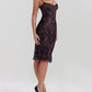 A&A Luxe Lace Print Spaghetti Strap Bodycon Midi Dress