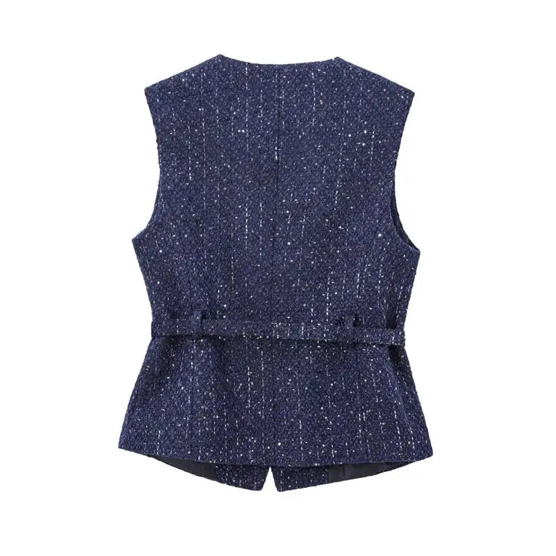 A&A Cyra Tweed Belted Waistcoat Vest