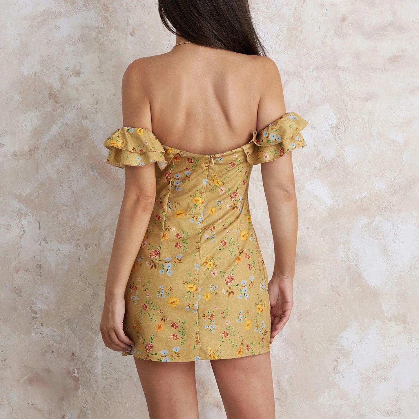 A&A Off The Shoulder Floral Ruffle Mini Dress