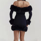 A&A Elegant Fur Off The Shoulder Mini Dress