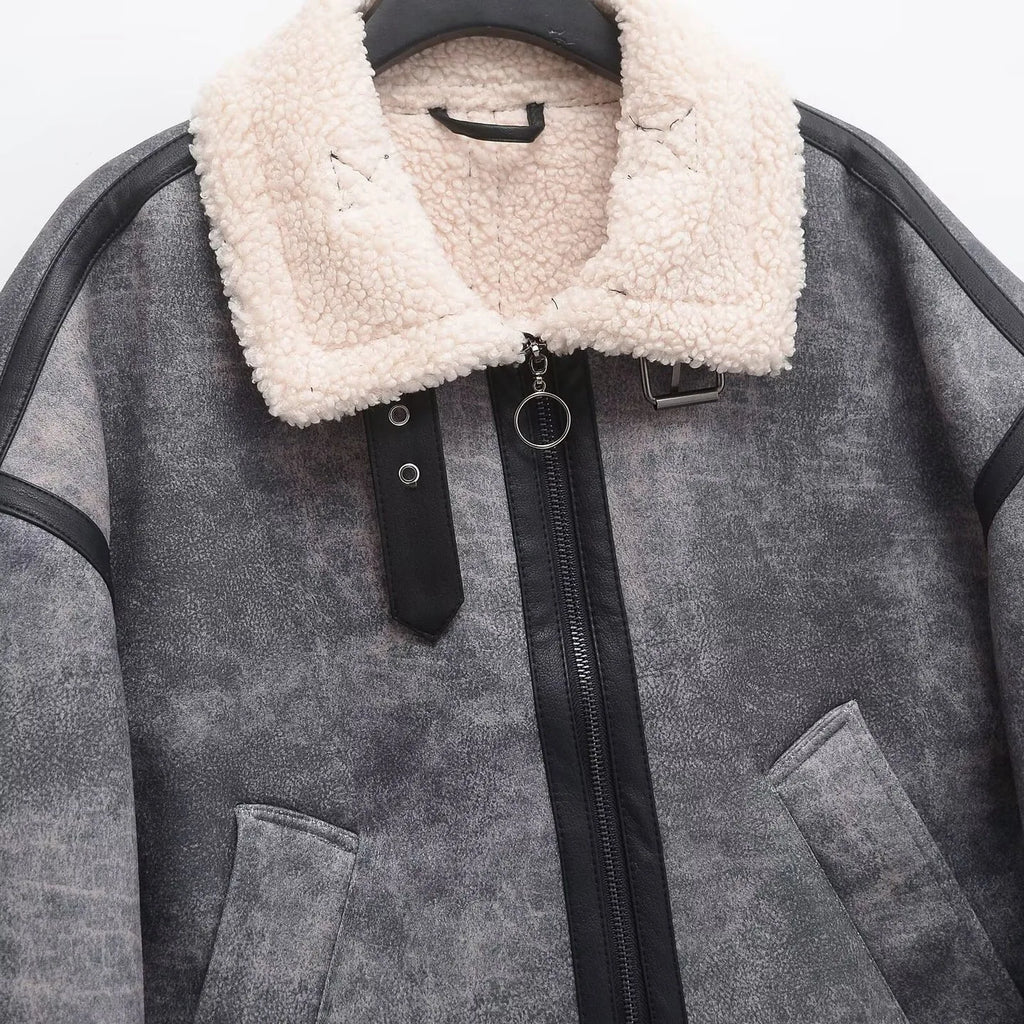 A&A Shearling Washed Gray  Aviator Jacket