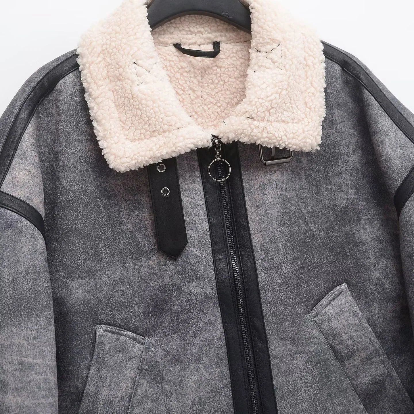 A&A Shearling Washed Gray  Aviator Jacket