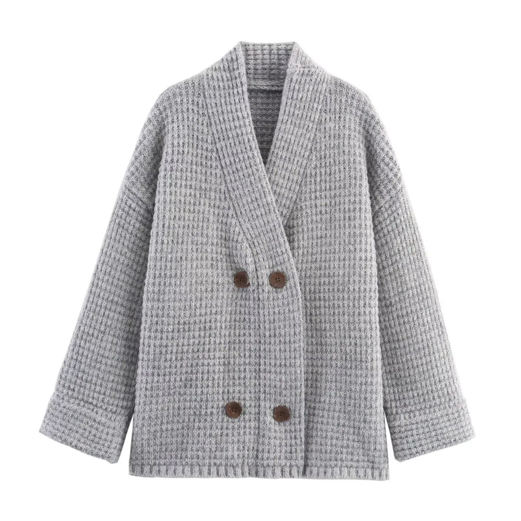 A&A Chunky Double Breasted Wool Blend Gray Cardigan