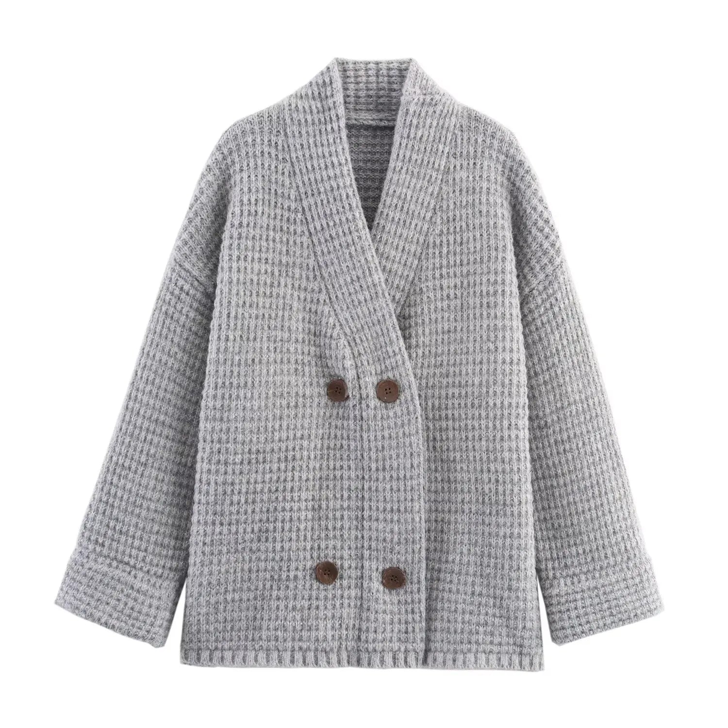 A&A Chunky Double Breasted Wool Blend Gray Cardigan