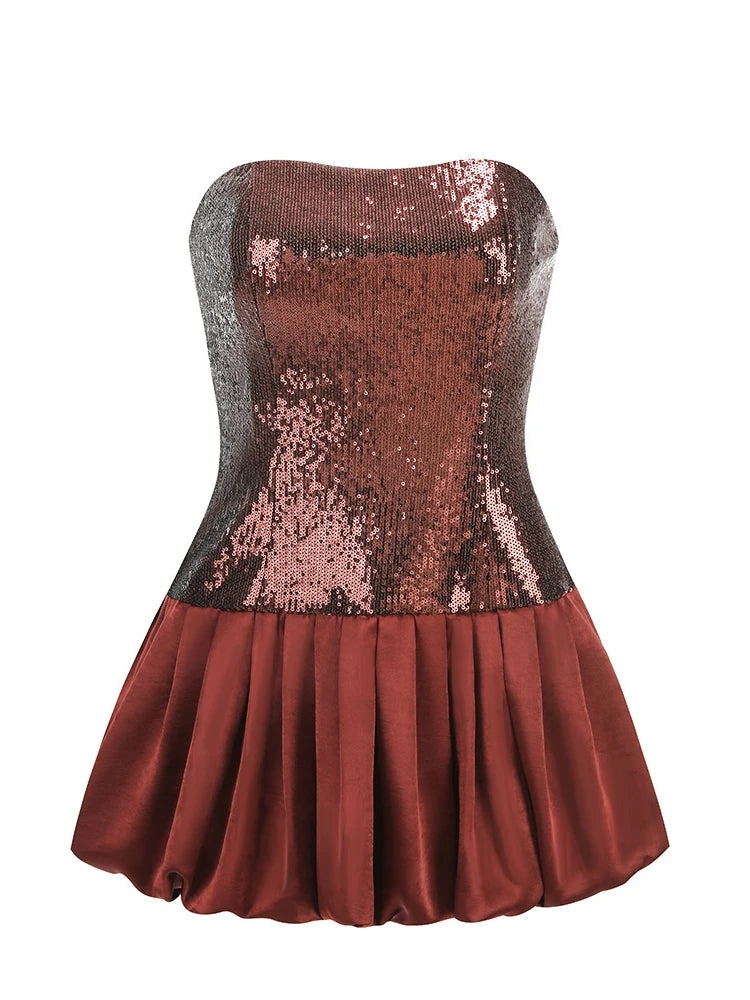 auburn sequin dress Auburn Sequin Puff Sleeve Dress
