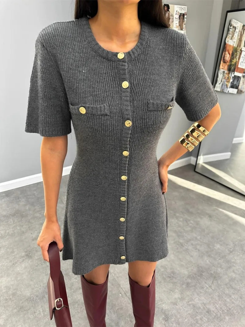A&A Sienna Knitted Button Down Mini Dress