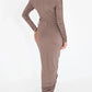 A&A Long Sleeve Ruched Drawstring Turtleneck Bodycon Dress