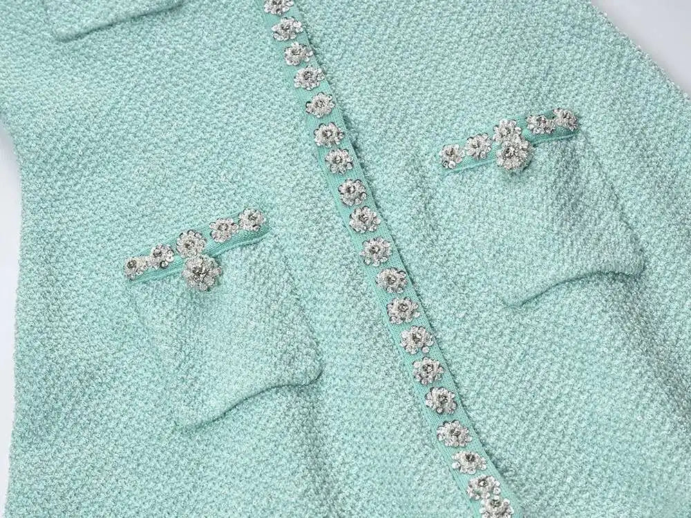 A&A Luxe Fleur Diamond Beading Sequin Knitted Mini Dress