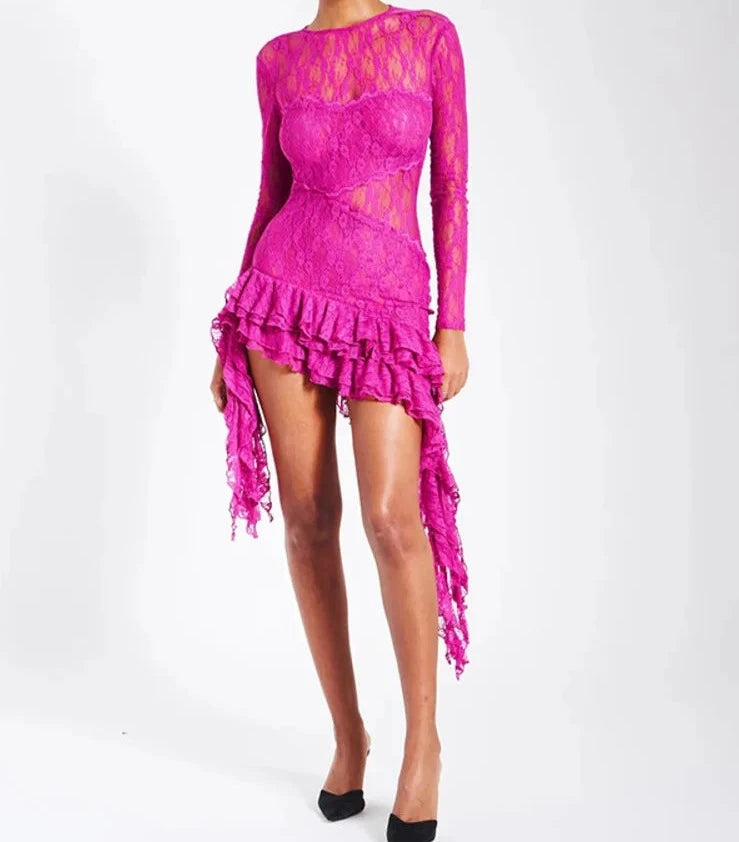 A&A Lace Ruffle Bodycon Mini Dress