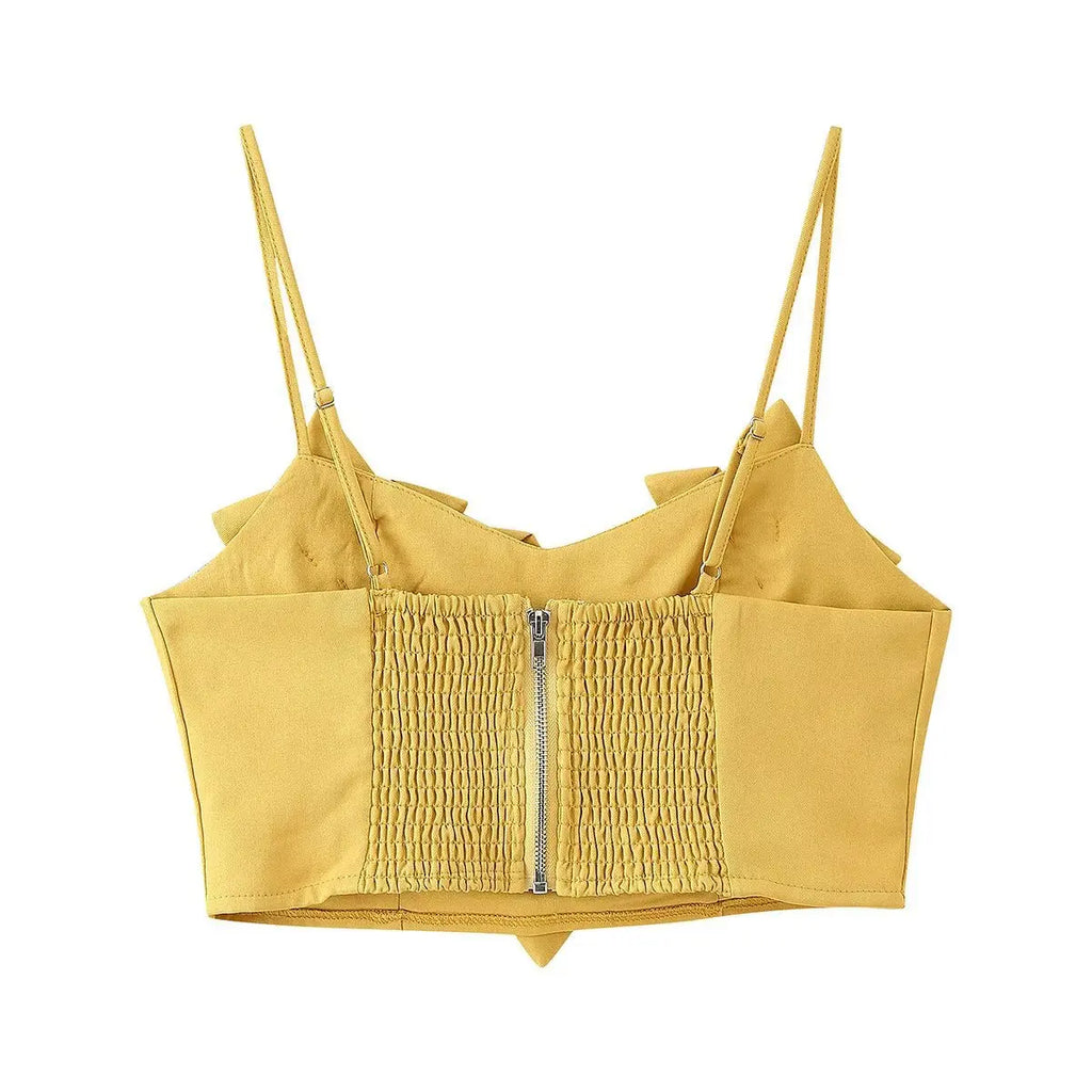 A&A Yellow Flower Appliqué Crop Top & Skirt Set