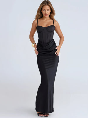 A&A Spaghetti Strap Ruched Black Maxi Dress