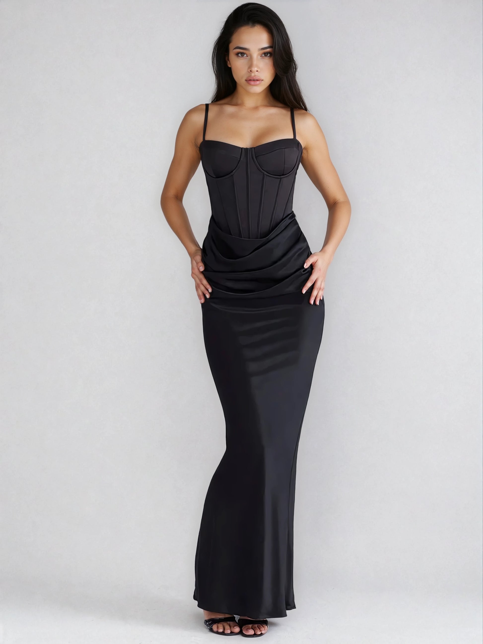 A&A Spaghetti Strap Sculpted Corset Maxi Dress