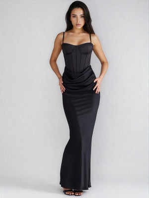 A&A Spaghetti Strap Sculpted Corset Maxi Dress