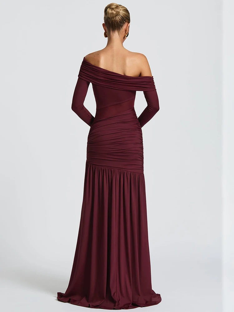 A&A One Shoulder Ruched High Split Maxi Dress