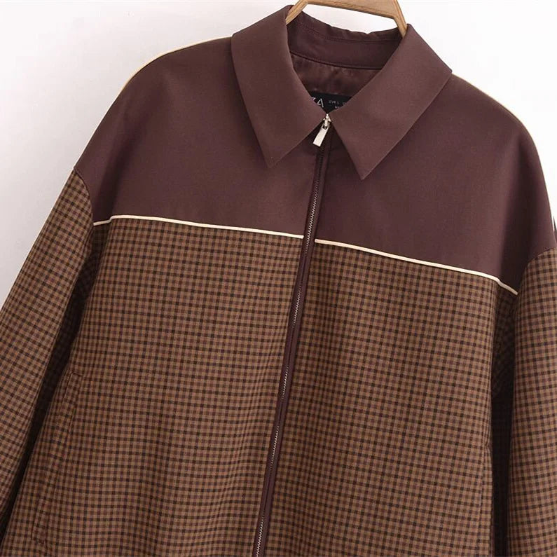 A&A Brown Checkered Retro Two Piece Track Set