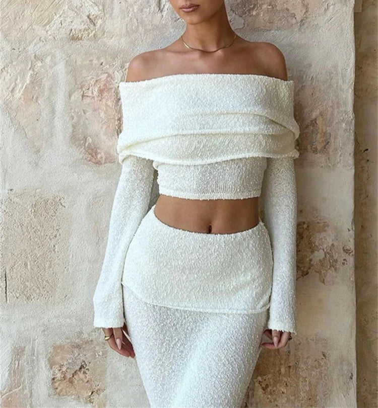 Off the shoulder two piece skirt set best sale