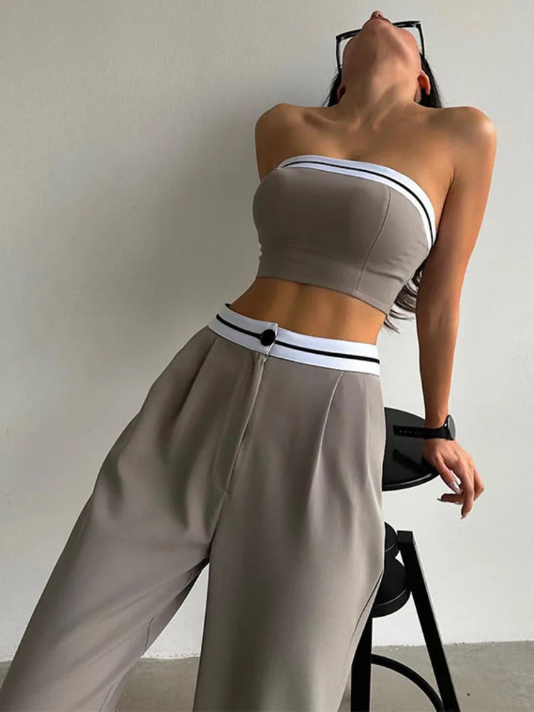 A&A Cropped sleeveless Vest Two-piece Wide Leg Trouser Set