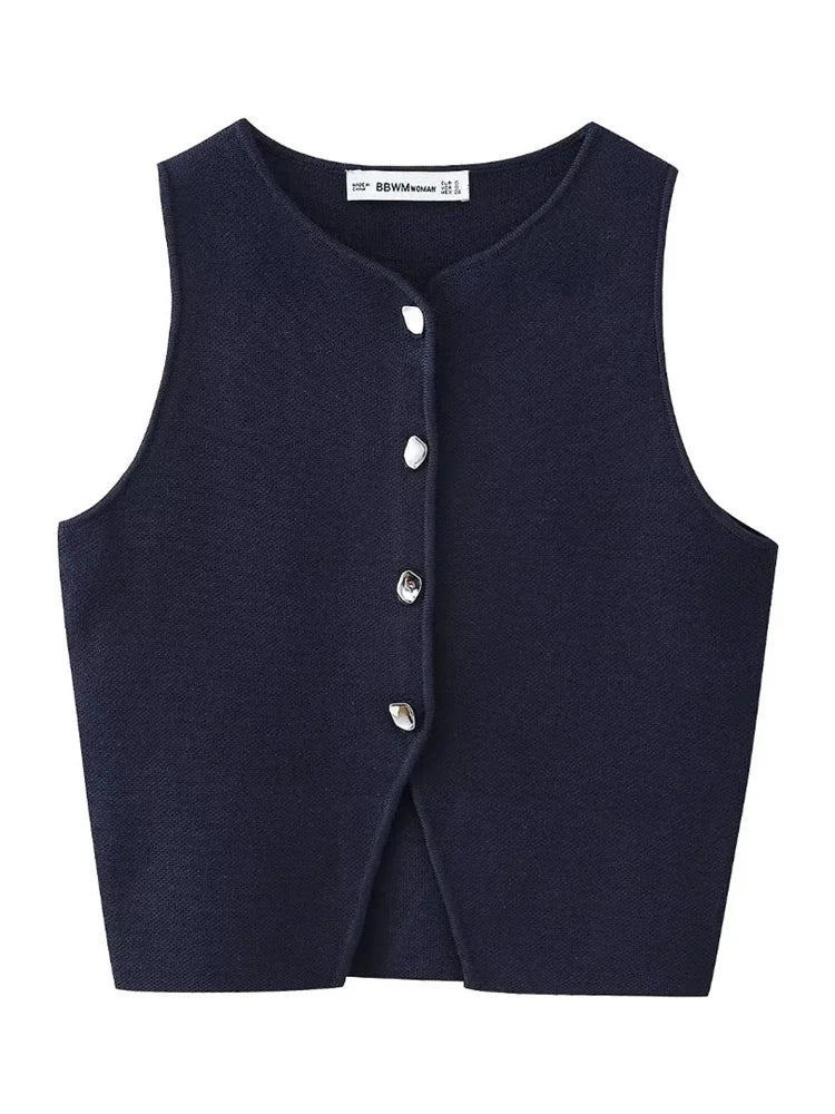 A&A Chic Sleeveless Knitted Navy Vest Top