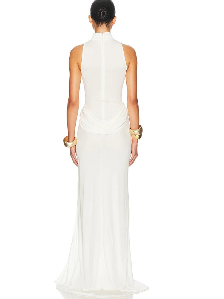 A&A Sleek High Neck Slit Evening Maxi Dress